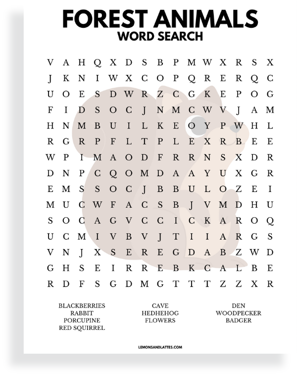 forest animal word search