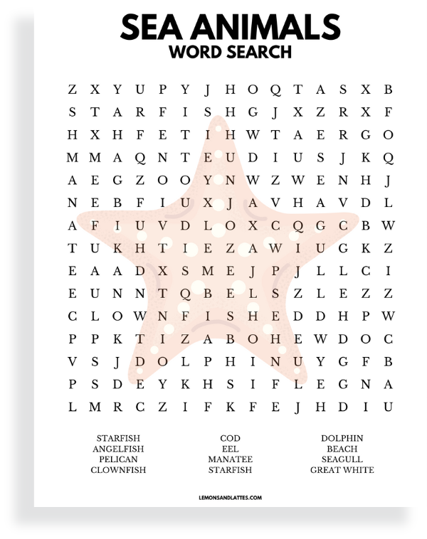 sea animal word search