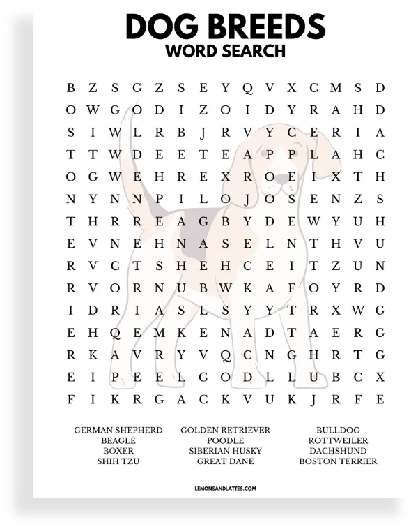 dog breed word search