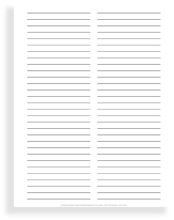 printable lined paper with 2 columns