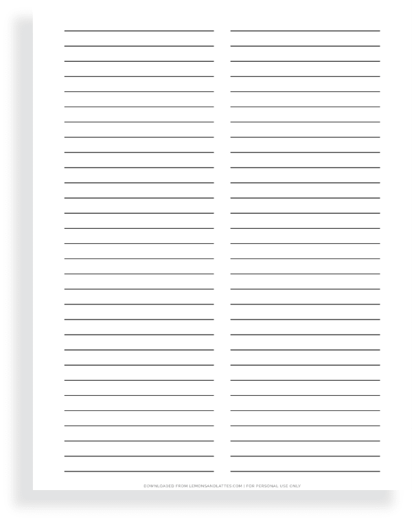 printable lined paper with 2 columns