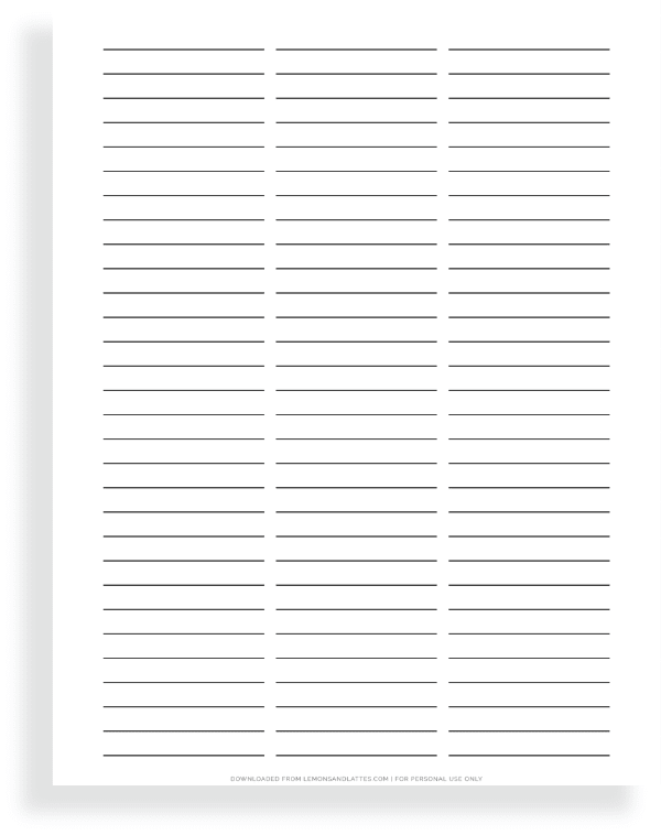 printable lined paper with three columns