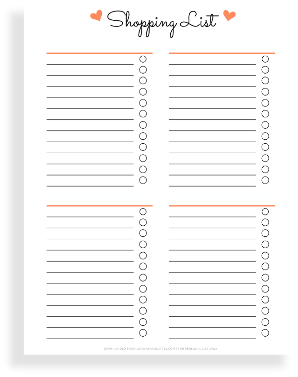 printable shopping list