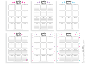birthday calendar printables