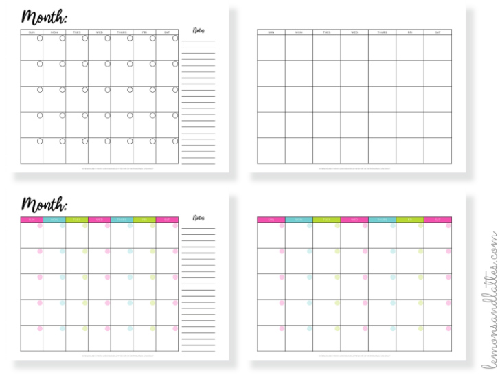 blank-printable-calendars - Lemons and Lattes
