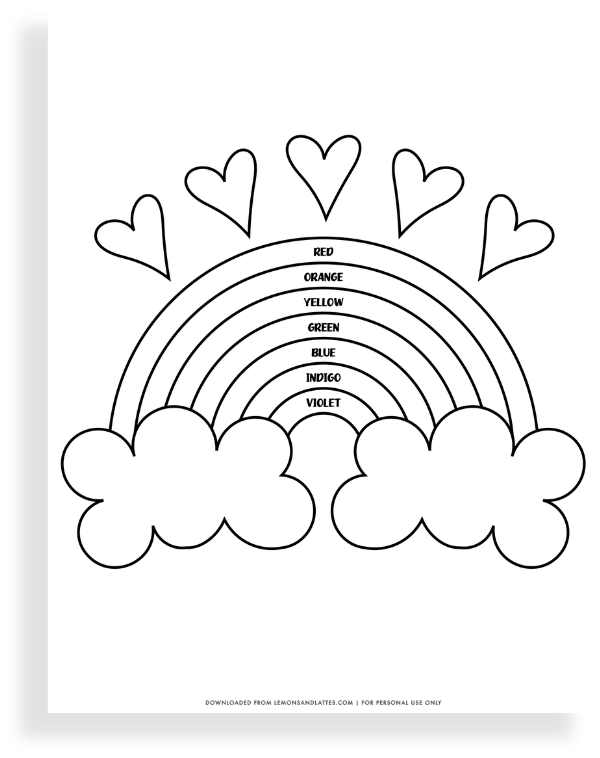 rainbow coloring sheet with hearts