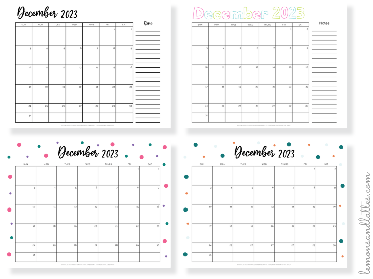 December 2023 calendars