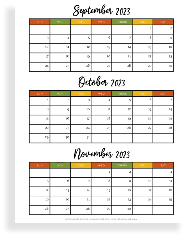 fall calendar 2023