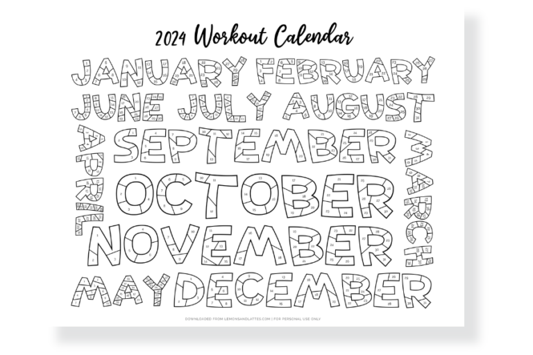 Monthly Workout Calendar Printables