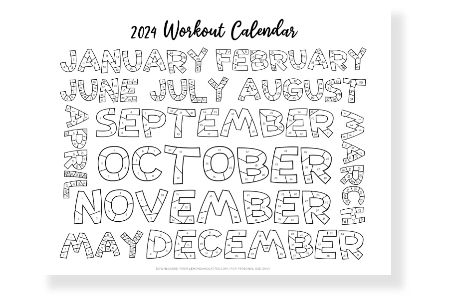 Monthly Coloring Calendar Workout Kylie Minetta