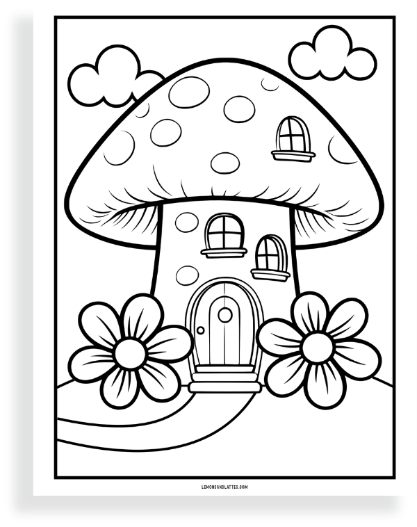 cute mushroom house coloring page