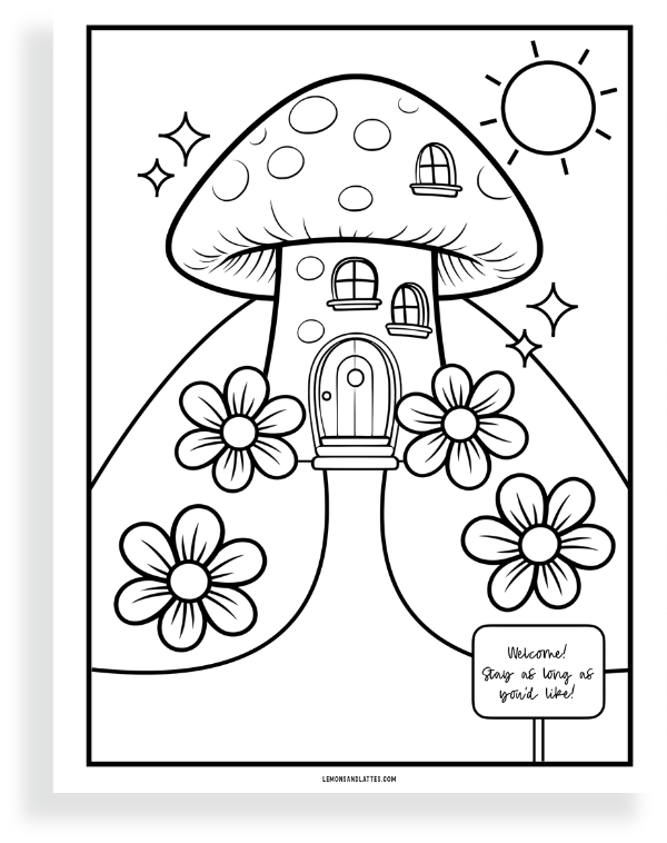 cute mushroom house coloring page