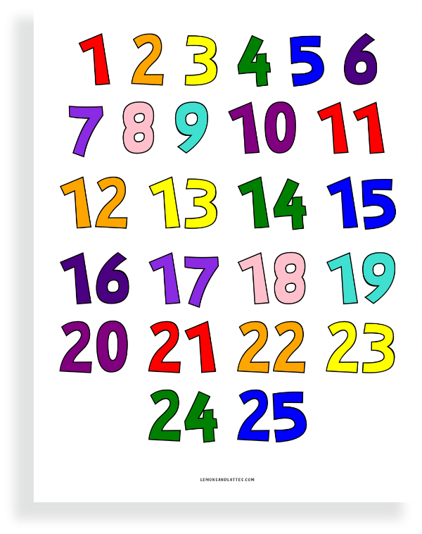 printable bubble numbers in color 1-25