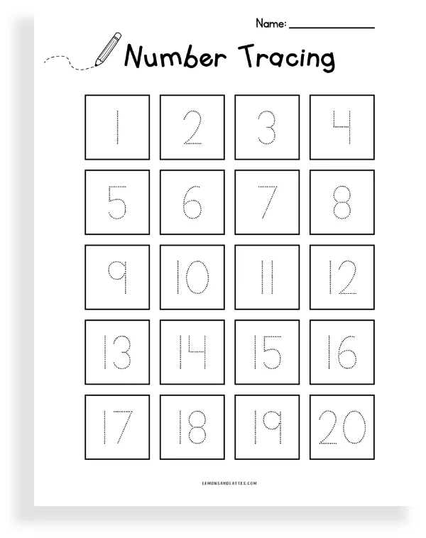 tracing by number 1-20