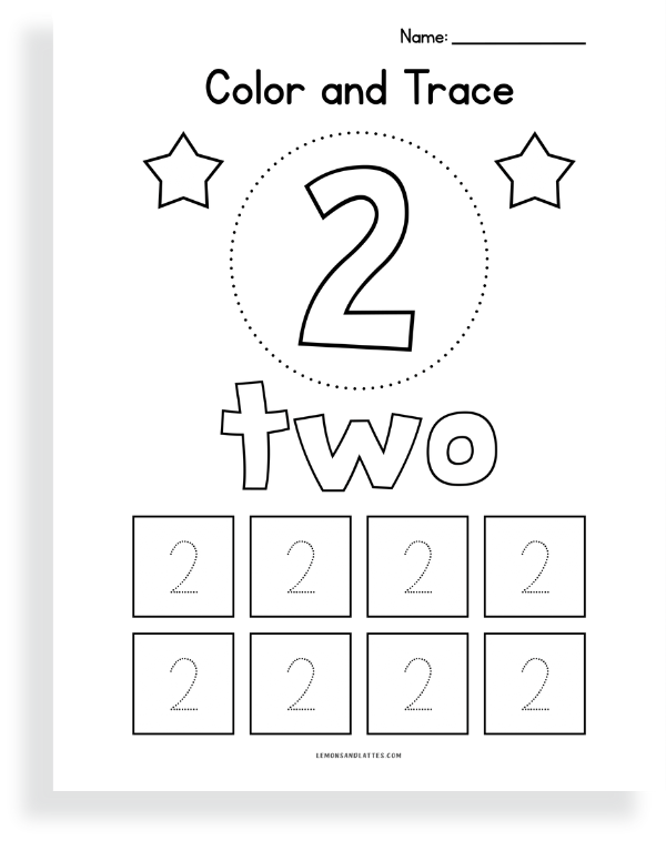 color and trace the number 2