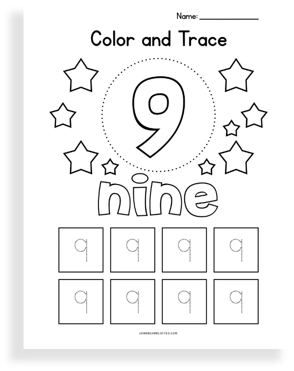color and trace the number 9