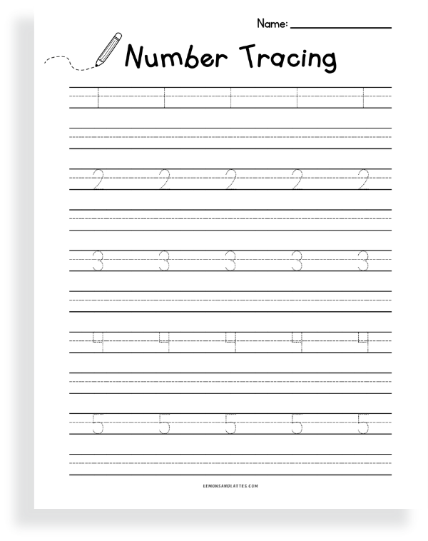 tracing by number 1-5