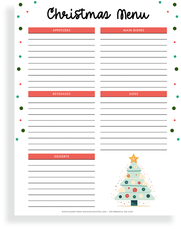 Christmas menu planner