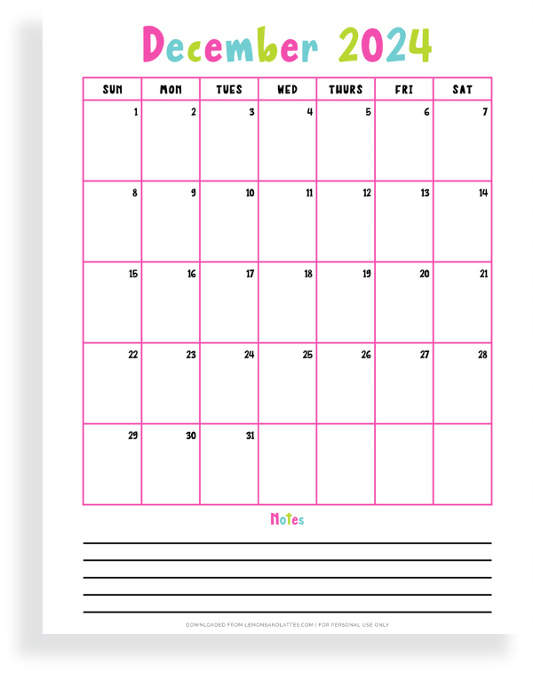 20 Cute December 20242025 Calendar Printables