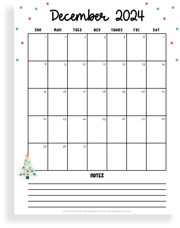 20 Cute Printable December 2024 Calendars