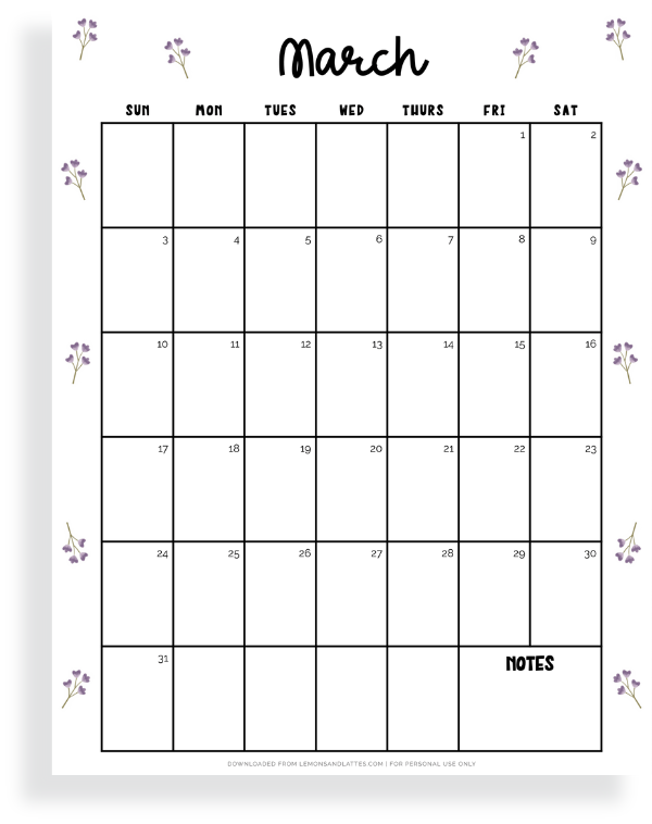 march calendar printable