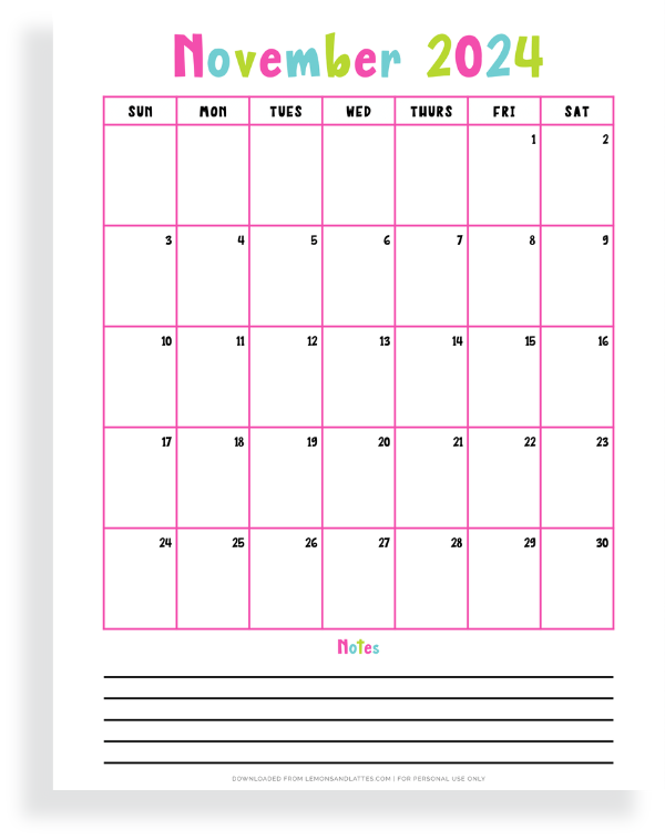 20 Cute Printable November 20242025 Calendars