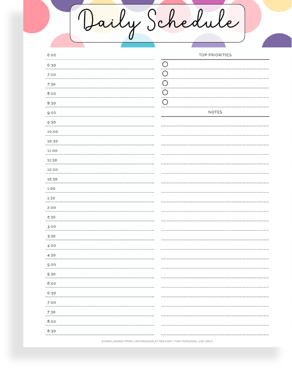 daily schedule with time slots