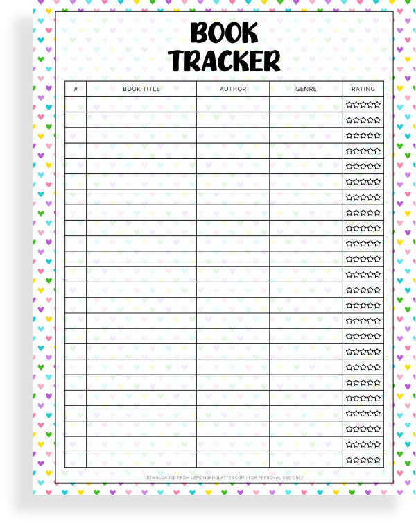 book tracker printable