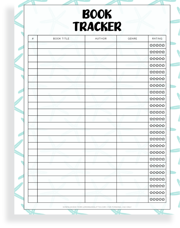 book tracker printable