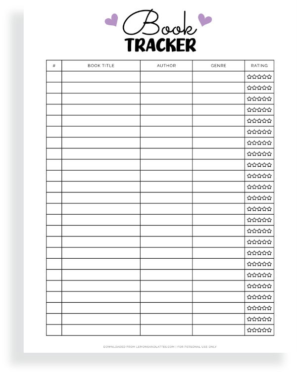 book tracker printable