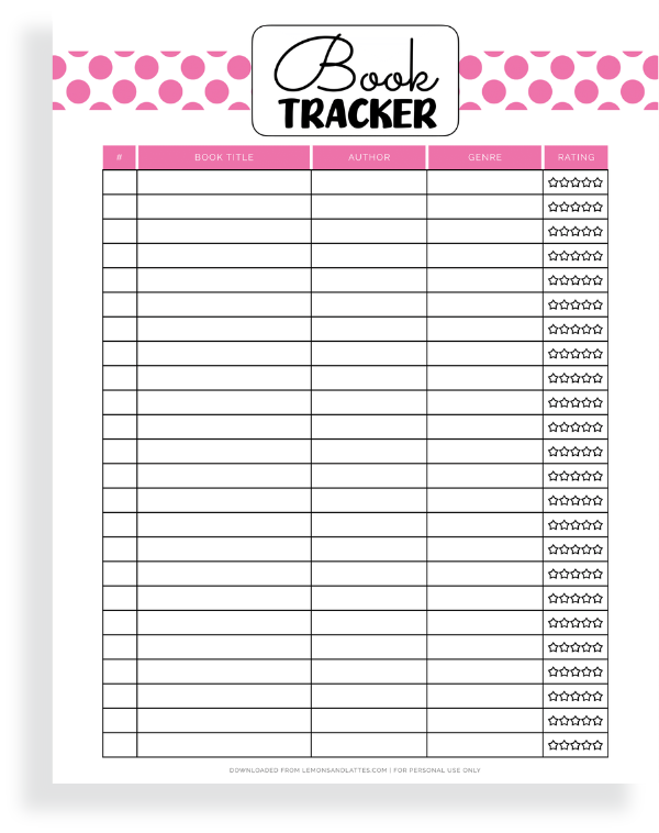 book tracker printable