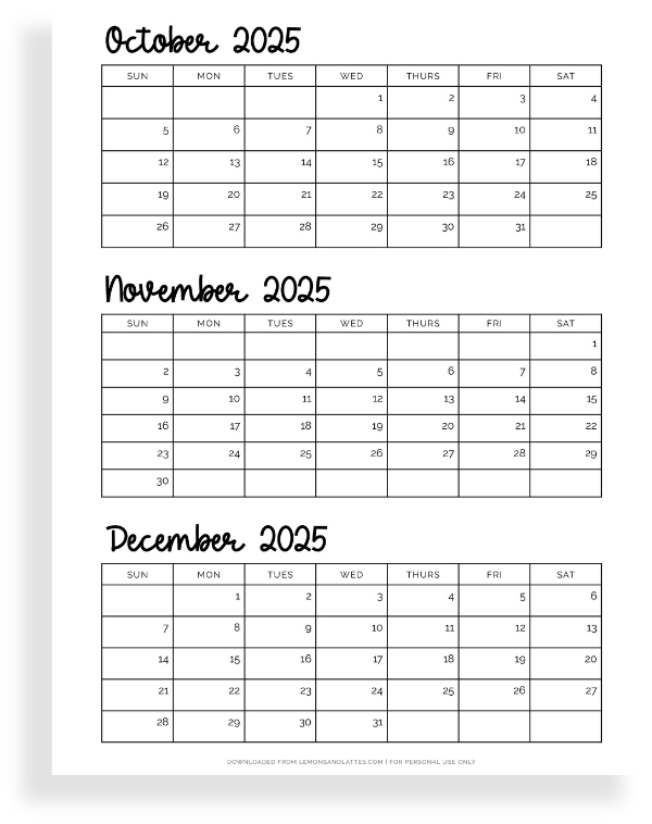 Quarterly Calendar Printables 2025