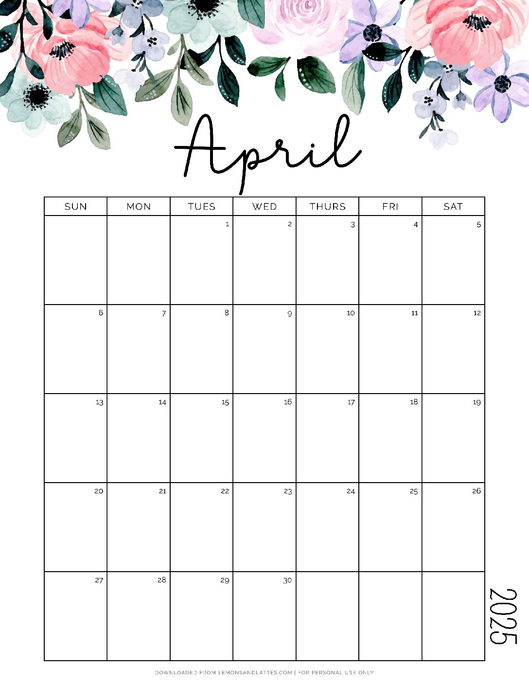 floral april calendar 2025 - Lemons and Lattes
