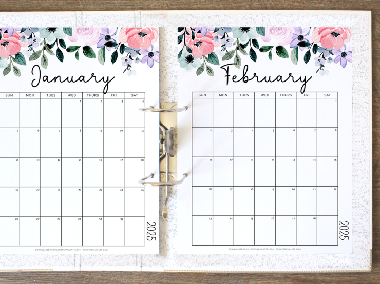 Free 2025 Floral Calendar Printables