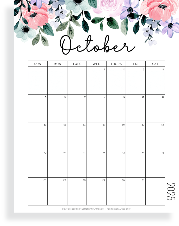 2025 Floral Calendar Printable Free Carlen Mollie