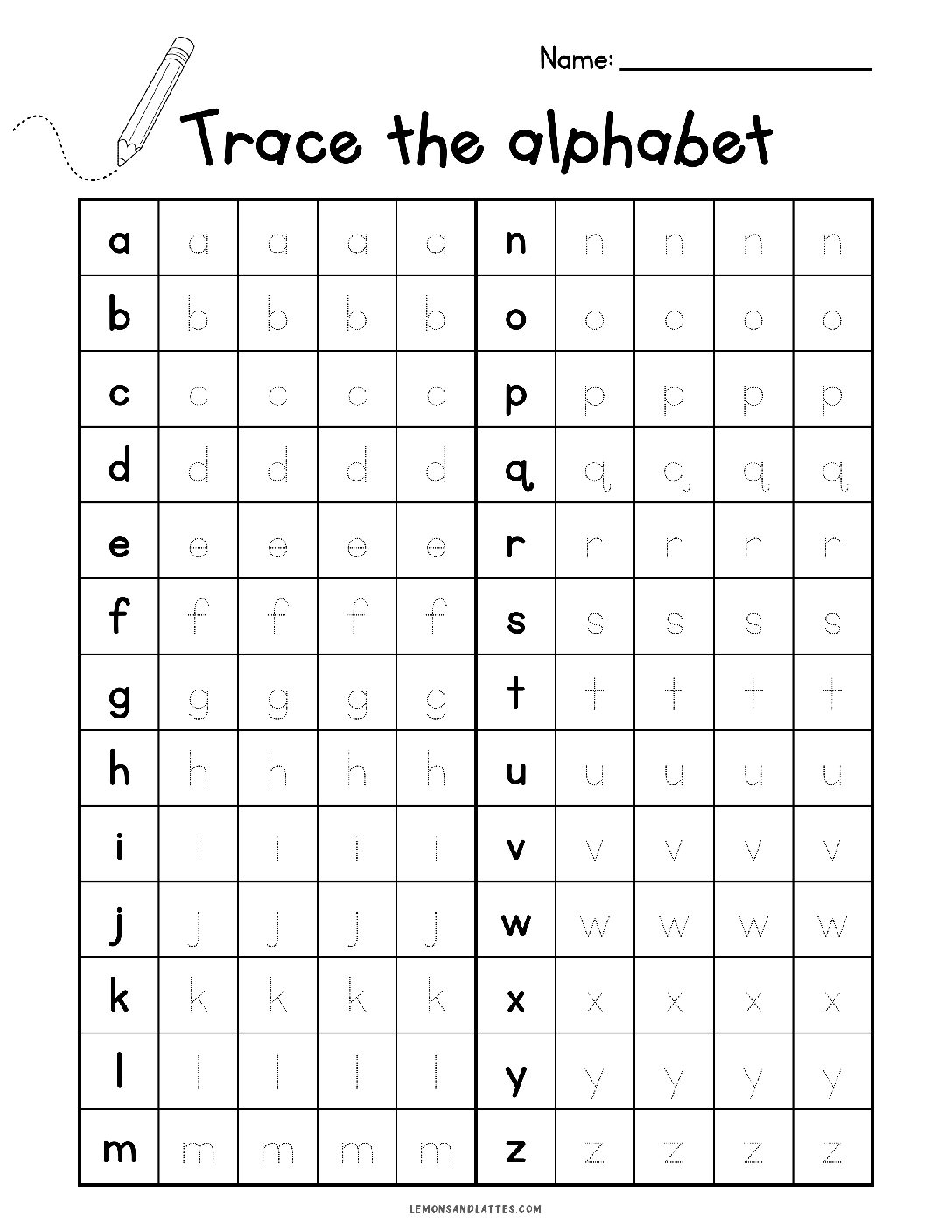 alphabet tracing worksheet a z 6 Lemons Lattes alphabet tracing worksheet a z 6 Lemons Lattes
