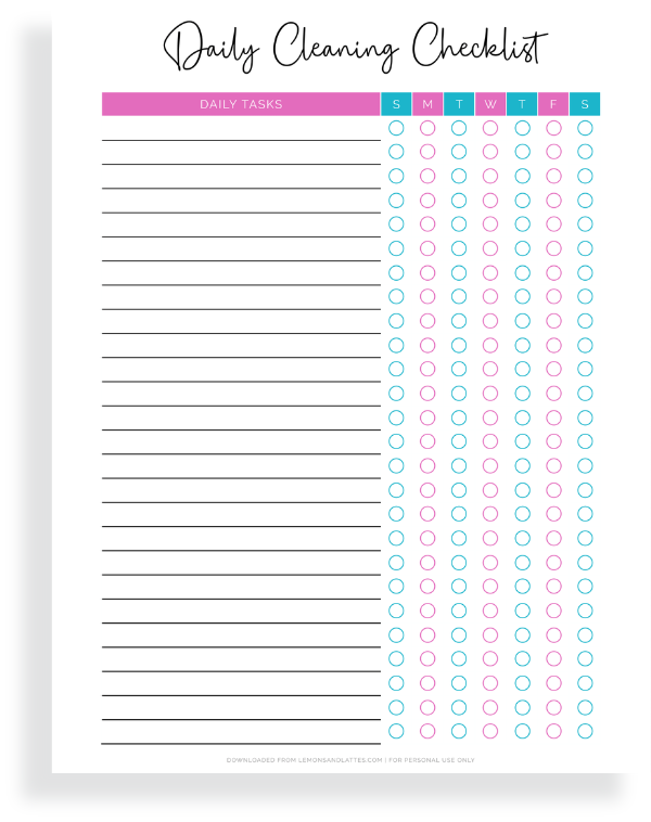 daily cleaning checklist