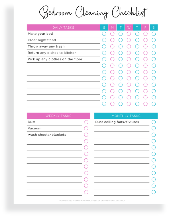 bedroom cleaning checklist