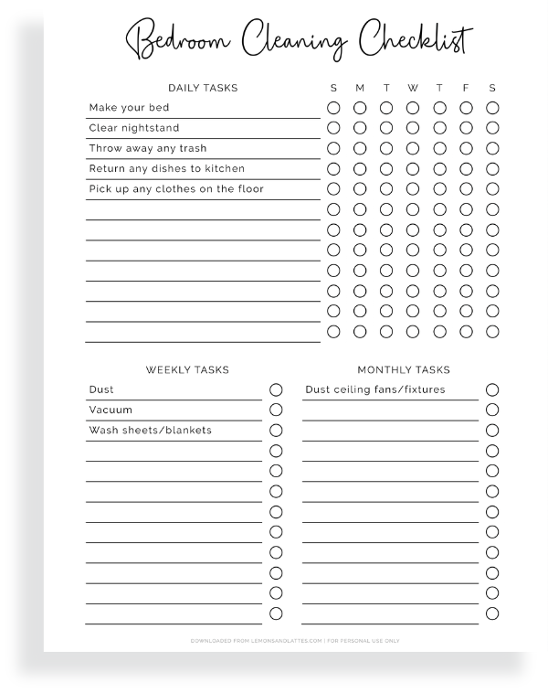 bedroom cleaning checklist
