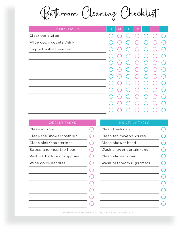 bathroom cleaning checklist