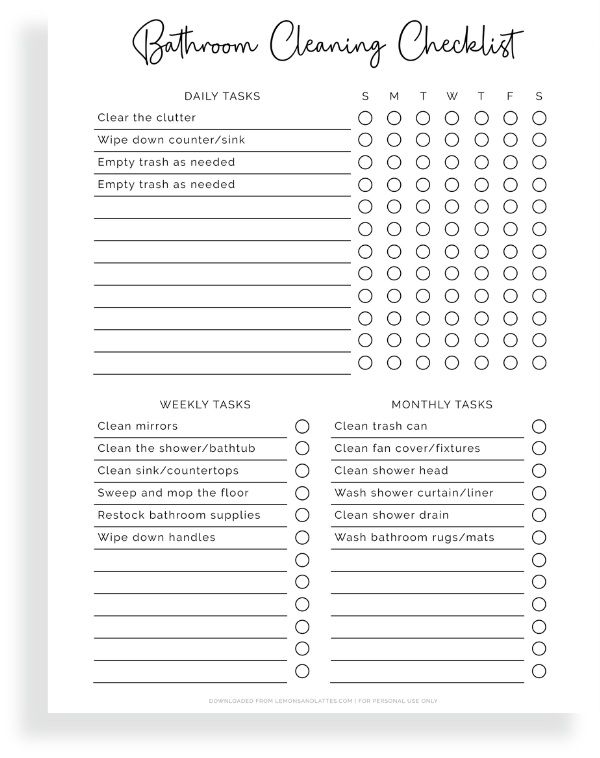 bathroom cleaning checklist