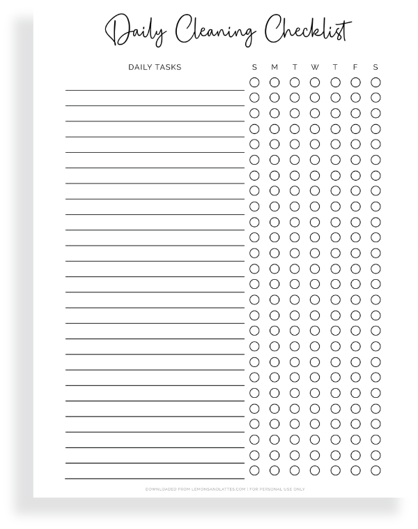 daily cleaning checklist