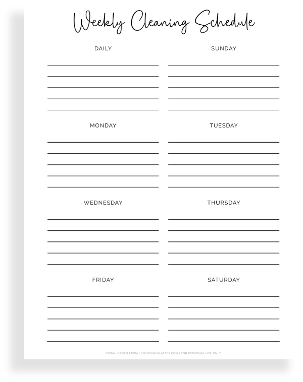weekly cleaning checklist
