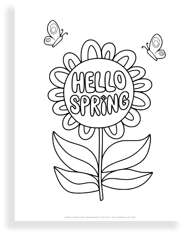 hello spring flower coloring page