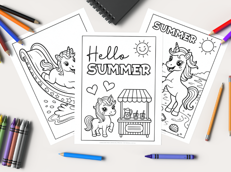unicorn summer coloring pages
