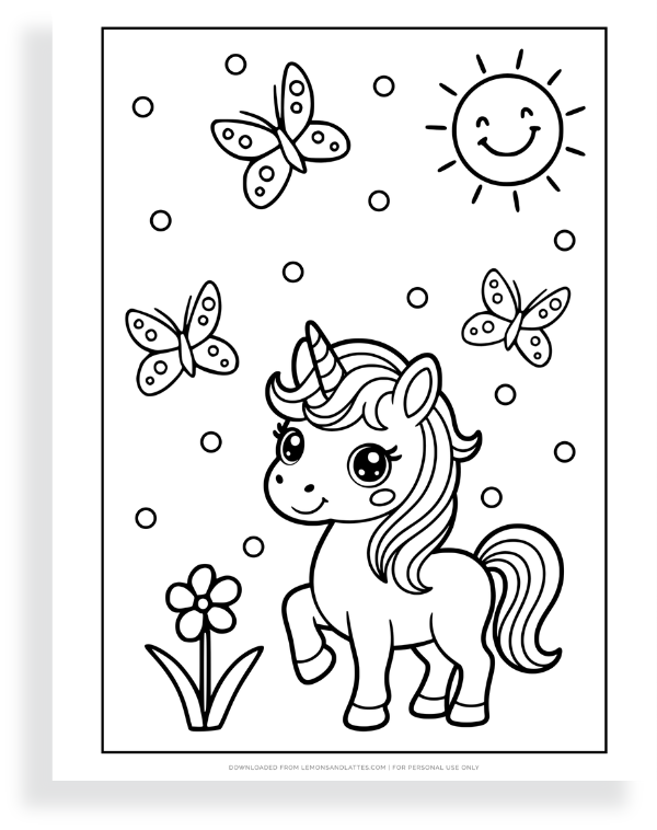 unicorn and butterfly coloring page