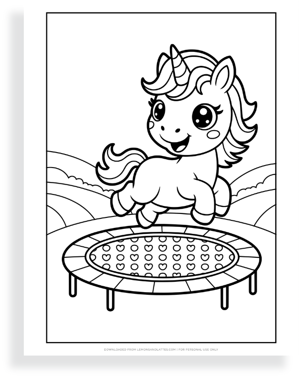 unicorn jumping on a trampoline