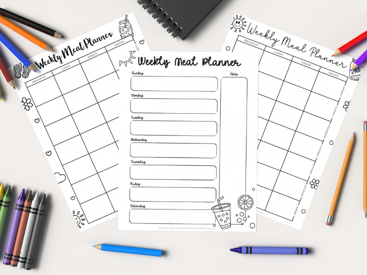 8 Cute Weekly Meal Planners With Colorable Summer Designs