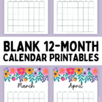 blank calendar printables floral design