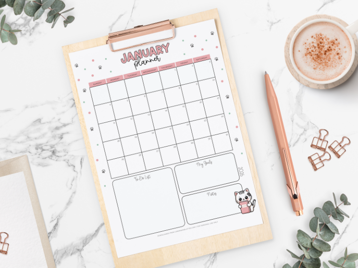 Cute Cat-Themed Monthly Planners for 2026